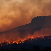 Bushfires below Stacks Bluff, Tasmania, Australia