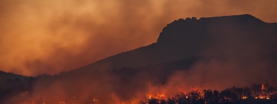 Bushfires below Stacks Bluff, Tasmania, Australia